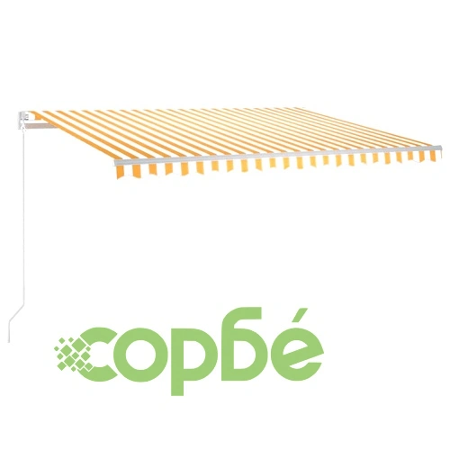 Ръчно прибиращ се сенник с LED, 400x350 см, жълто и бяло ➤ топ цена ➤ sorbe.bg