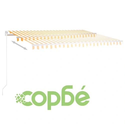 Ръчно прибиращ се сенник с LED, 400x350 см, жълто и бяло ➤ топ цена ➤ sorbe.bg