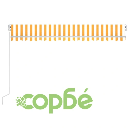 Ръчно прибиращ се сенник с LED, 400x350 см, жълто и бяло ➤ топ цена ➤ sorbe.bg