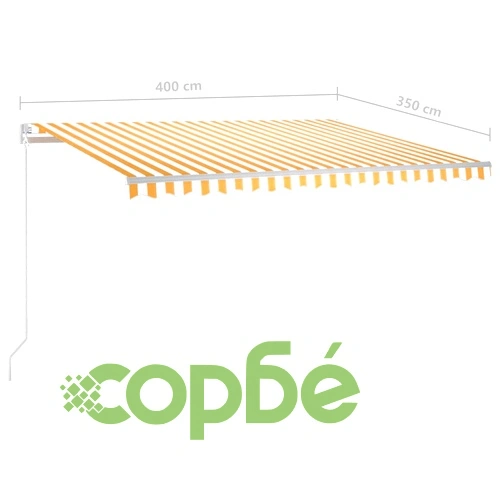 Ръчно прибиращ се сенник с LED, 400x350 см, жълто и бяло ➤ топ цена ➤ sorbe.bg