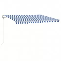 Автоматичен сенник LED сензор за вятър 400x350 см синьо и бяло