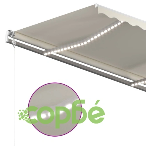 Ръчно прибиращ се сенник с LED, 450x350 см, кремав ➤ топ цена ➤ sorbe.bg