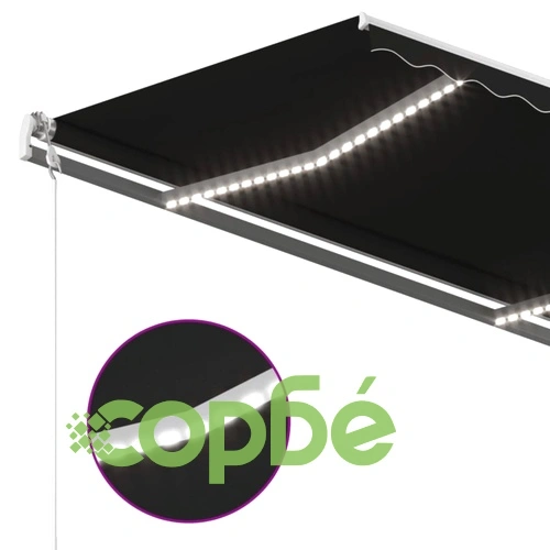 Ръчно прибиращ се сенник с LED, 450x350 см, антрацит ➤ топ цена ➤ sorbe.bg