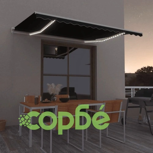 Ръчно прибиращ се сенник с LED, 450x350 см, антрацит ➤ топ цена ➤ sorbe.bg