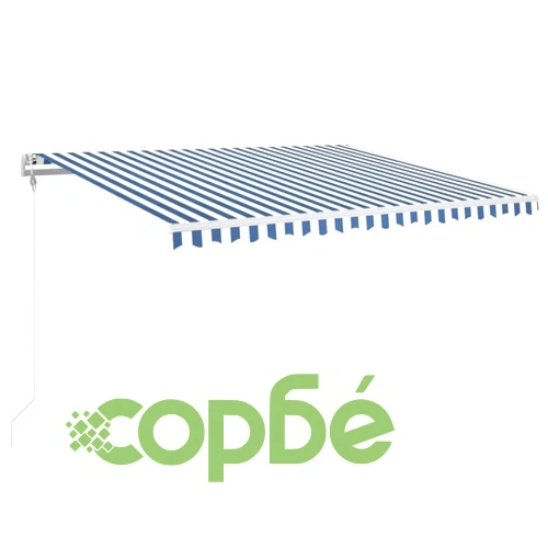 Автоматичен сенник LED сензор за вятър 450x350 см синьо и бяло ➤ топ цена ➤ sorbe.bg