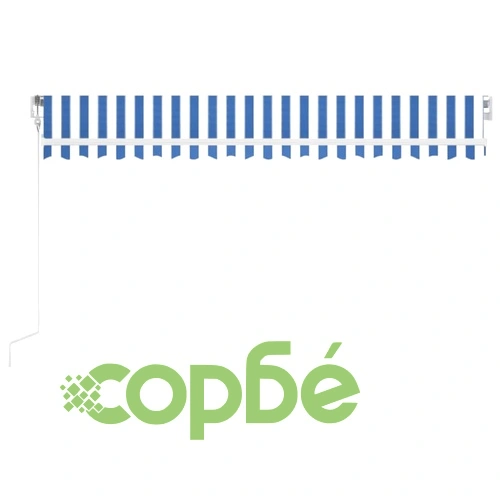 Автоматичен сенник LED сензор за вятър 450x350 см синьо и бяло ➤ топ цена ➤ sorbe.bg
