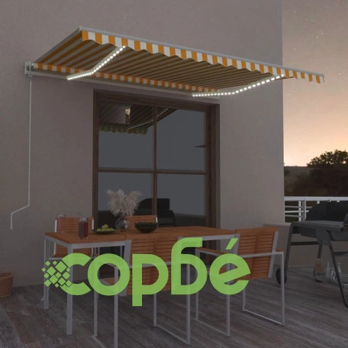 Автоматичен сенник LED сензор за вятър 450x350 см жълто/бяло ➤ топ цена ➤ sorbe.bg