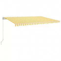 Ръчно прибиращ се сенник, 500x350 см, жълто и бяло
