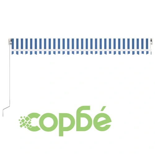 Ръчно прибиращ се сенник с LED, 500x350 см, синьо и бяло ➤ топ цена ➤ sorbe.bg