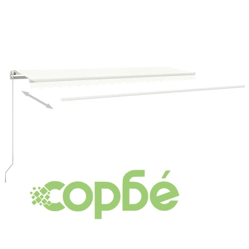 Ръчно прибиращ се сенник с LED, 500x350 см, кремав ➤ топ цена ➤ sorbe.bg