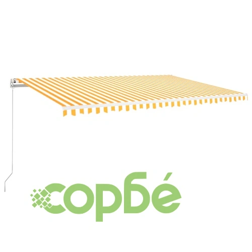 Ръчно прибиращ се сенник с LED, 500x350 см, жълто и бяло ➤ топ цена ➤ sorbe.bg