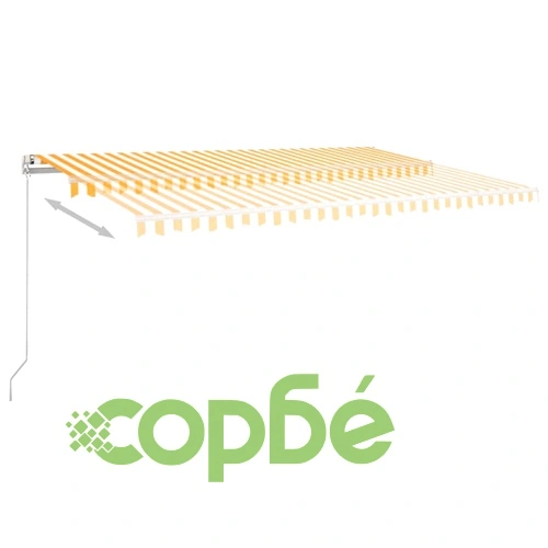 Ръчно прибиращ се сенник с LED, 500x350 см, жълто и бяло ➤ топ цена ➤ sorbe.bg