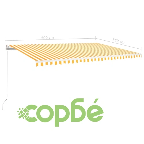 Ръчно прибиращ се сенник с LED, 500x350 см, жълто и бяло ➤ топ цена ➤ sorbe.bg