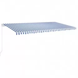 Ръчно прибиращ се сенник с LED, 600x350 см, синьо и бяло