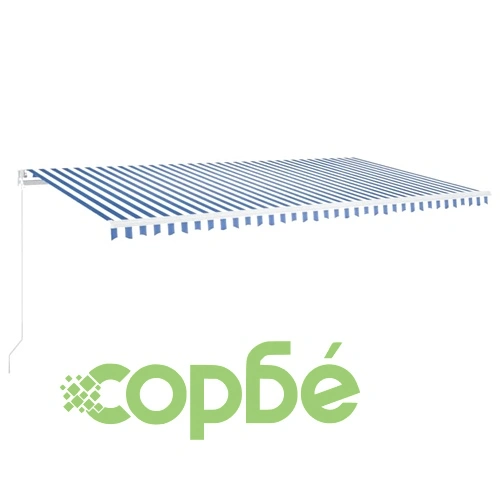 Ръчно прибиращ се сенник с LED, 600x350 см, синьо и бяло ➤ топ цена ➤ sorbe.bg