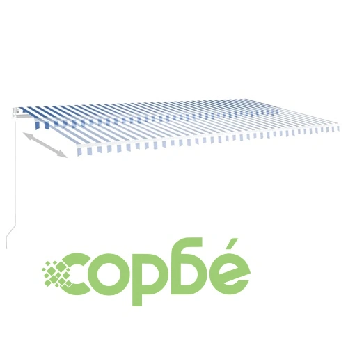 Ръчно прибиращ се сенник с LED, 600x350 см, синьо и бяло ➤ топ цена ➤ sorbe.bg