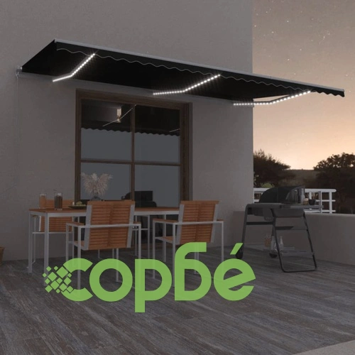 Ръчно прибиращ се сенник с LED, 600x350 см, антрацит ➤ топ цена ➤ sorbe.bg