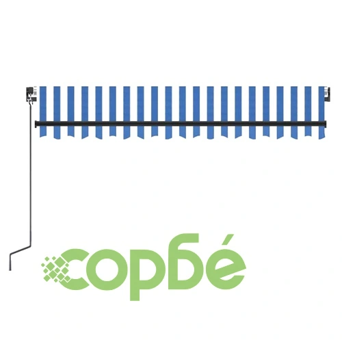 Ръчно прибиращ се сенник с LED, 350x250 см, синьо и бяло ➤ топ цена ➤ sorbe.bg