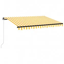 Ръчно прибиращ се сенник с LED, 350x250 см, жълто и бяло