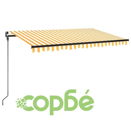 Ръчно прибиращ се сенник с LED, 450x300 см, жълто и бяло ➤ топ цена ➤ sorbe.bg