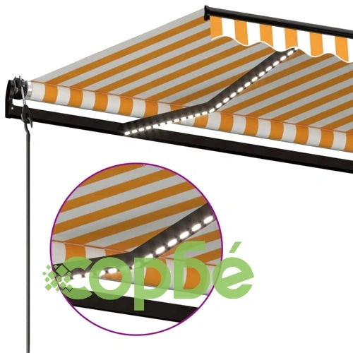 Автоматичен сенник LED сензор за вятър 450x300 см жълтобял ➤ топ цена ➤ sorbe.bg