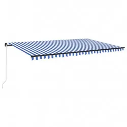 Ръчно прибиращ се сенник с LED, 500x300 см, синьо и бяло