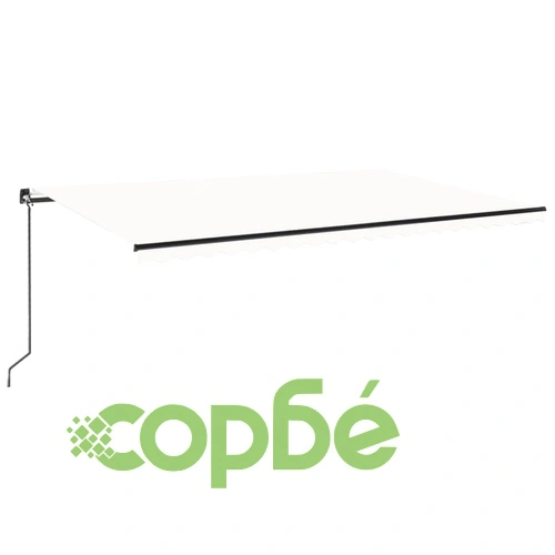 Ръчно прибиращ се сенник с LED, 500x300 см, кремав ➤ топ цена ➤ sorbe.bg