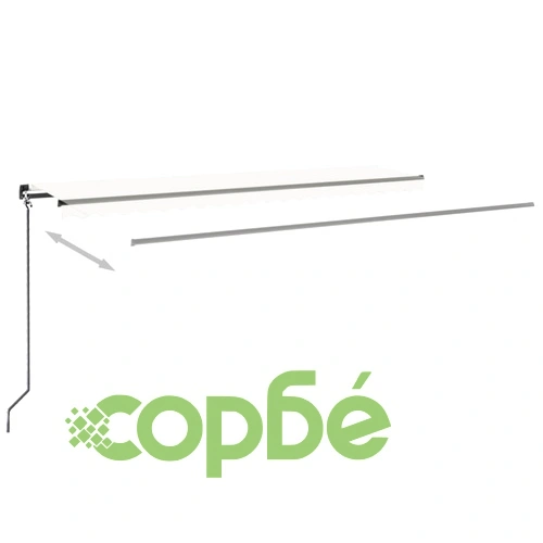 Ръчно прибиращ се сенник с LED, 500x300 см, кремав ➤ топ цена ➤ sorbe.bg