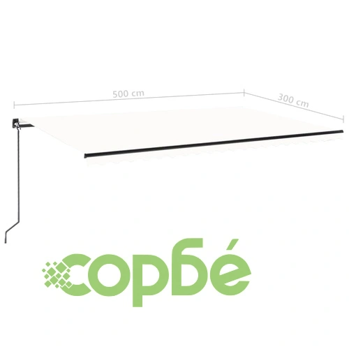 Ръчно прибиращ се сенник с LED, 500x300 см, кремав ➤ топ цена ➤ sorbe.bg
