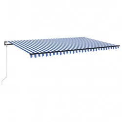Автоматичен сенник LED сензор за вятър 500x300 см синьо и бяло