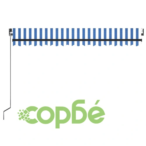Ръчно прибиращ се сенник с LED, 400x350 см, синьо и бяло ➤ топ цена ➤ sorbe.bg