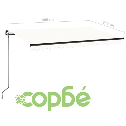 Ръчно прибиращ се сенник с LED, 400x350 см, кремав ➤ топ цена ➤ sorbe.bg