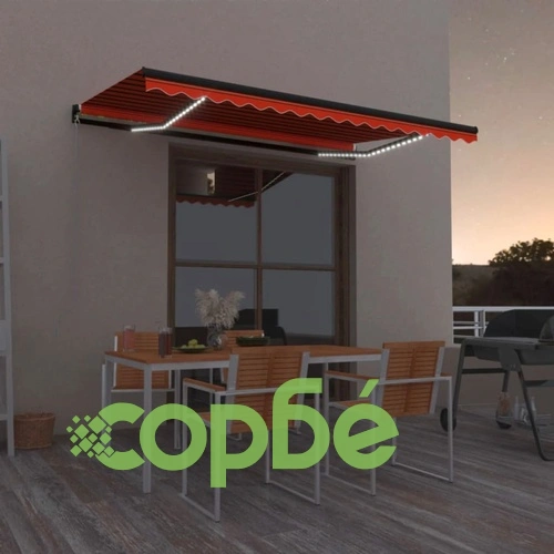 Ръчно прибираща се тента с LED, 400x350 см, оранжево и кафяво ➤ топ цена ➤ sorbe.bg