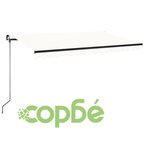 Ръчно прибиращ се сенник с LED, 450x350 см, кремав ➤ топ цена ➤ sorbe.bg
