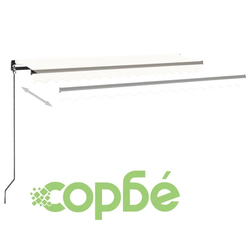 Ръчно прибиращ се сенник с LED, 450x350 см, кремав ➤ топ цена ➤ sorbe.bg