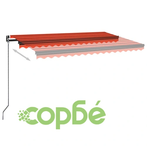 Ръчно прибираща се тента с LED, 450x350 см, оранжево и кафяво ➤ топ цена ➤ sorbe.bg