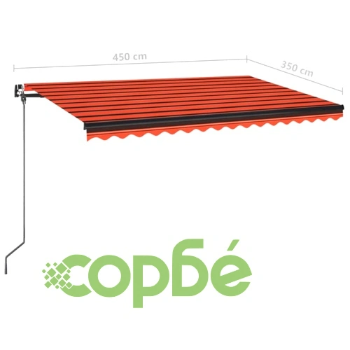 Ръчно прибираща се тента с LED, 450x350 см, оранжево и кафяво ➤ топ цена ➤ sorbe.bg