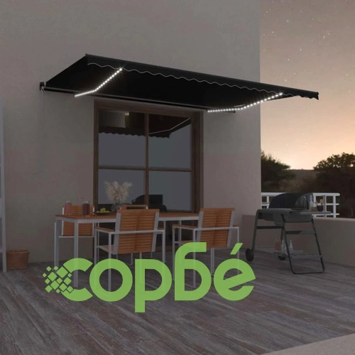 Ръчно прибиращ се сенник с LED, 500x350 см, антрацит ➤ топ цена ➤ sorbe.bg