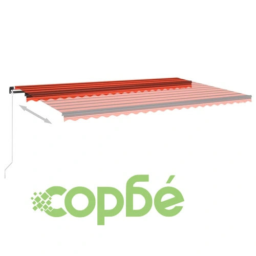 Ръчно прибираща се тента с LED, 500x350 cм, оранжево и кафяво ➤ топ цена ➤ sorbe.bg