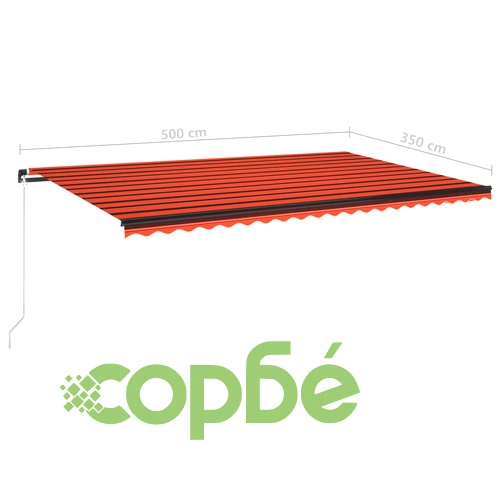 Ръчно прибираща се тента с LED, 500x350 cм, оранжево и кафяво ➤ топ цена ➤ sorbe.bg