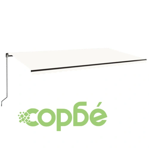 Ръчно прибиращ се сенник с LED, 600x350 см, кремав ➤ топ цена ➤ sorbe.bg