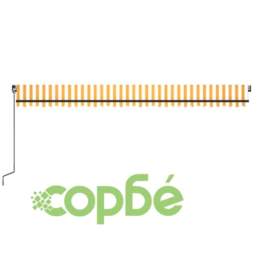 Ръчно прибиращ се сенник с LED, 600x350 см, жълто и бяло ➤ топ цена ➤ sorbe.bg