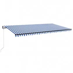 Автоматично прибиращ се сенник, 600x350 см, синьо и бяло