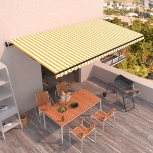 Автоматично прибиращ се сенник, 600x350 см, жълто и бяло