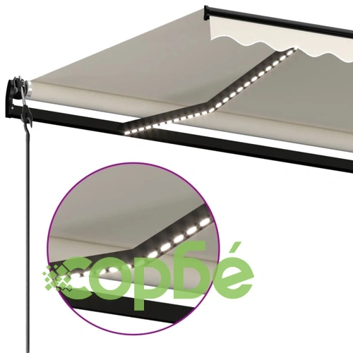 Автоматичен сенник с LED и сензор за вятър 600x350 см кремав ➤ топ цена ➤ sorbe.bg