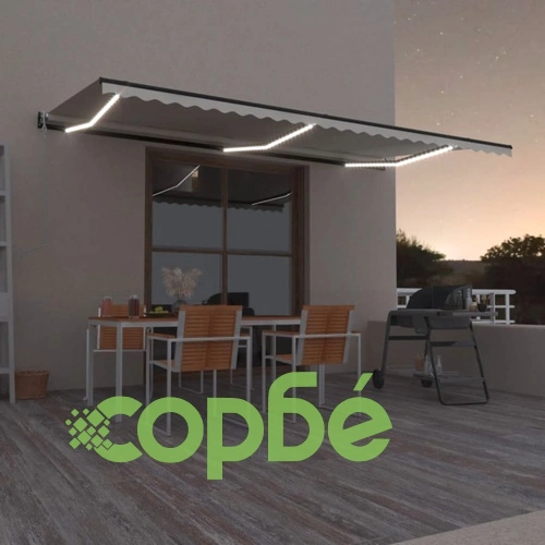 Автоматичен сенник с LED и сензор за вятър 600x350 см кремав ➤ топ цена ➤ sorbe.bg