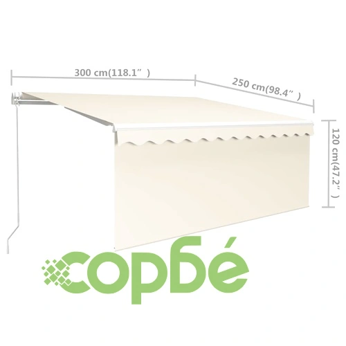 Ръчно прибиращ се сенник с щора, 3x2,5 м, кремав ➤ топ цена ➤ sorbe.bg