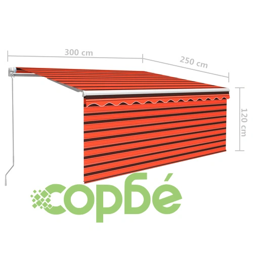 Ръчно прибиращ се сенник с щора, 3x2,5 м, оранжево и кафяво   ➤ топ цена ➤ sorbe.bg