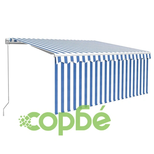 Ръчно прибиращ се сенник с щора и LED, 3x2,5 м, синьо и бяло   ➤ топ цена ➤ sorbe.bg