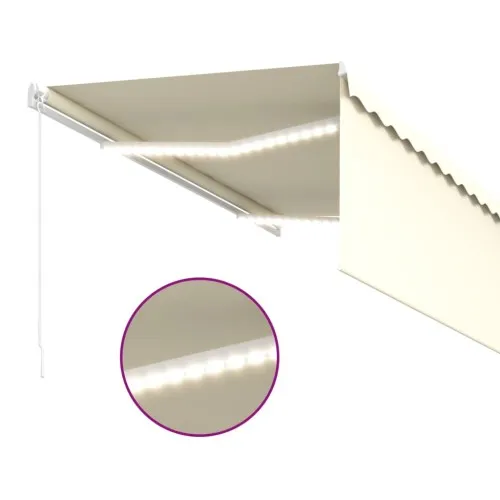 Ръчно прибиращ се сенник с щора и LED, 3x2,5 м, кремав   ➤ топ цена ➤ sorbe.bg